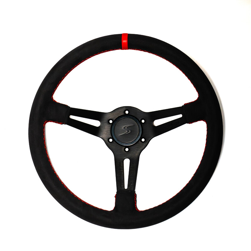 DriftShop Premium Steering Wheel (70 mm Dish), Alcantara, Black Spokes